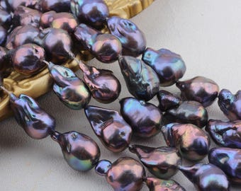 Grosses perles baroques de 13-15 x 19-25 mm, perles noires paon, véritables perles d'eau douce, perles de paon de culture brillantes pour brins-YHZ003-2