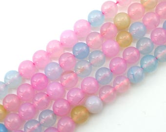 Perle de calcédoine rose Morgan 8 mm, Perles de calcédoine rondes lisses, lâches, Perles de pierres précieuses roses arc-en-ciel, Perles rondes, Bijoux à faire soi-même, Calcédoine en gros