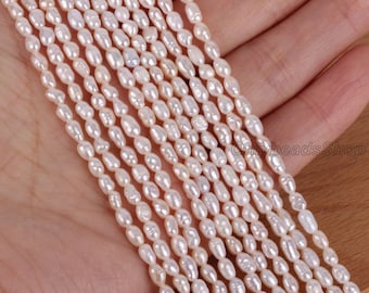 【新品未使用】　MIR Ver. JR Pearl Albino 2.8-3.3mm AAA Freshwater White Pearl Strands, Oval Tiny