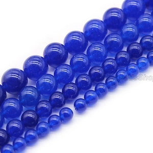 Natural Dark Blue Chalcedony Beads,Wholsale Full Strand,A Grade 4mm 6mm 8mm 10mm 12mm,Royal Blue Smooth Round Gemstone Beads for DIY Jewelry
