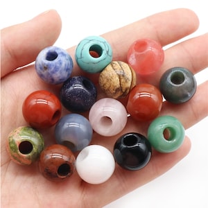 5pcs 16mm Round Large Hole Gesmtone Beads,Semi Precious Gemstone Beads,Large Hole 5mm Beads, Red/Yellow/Blue/Green/Black Stone Bead,DIY Gift