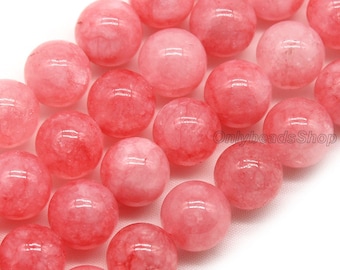 Perles de calcédoine rondes en vrac, perles de calcédoine rose pêche pour la fabrication de bijoux, pierre de guérison rose, perles en gros, 6 mm 8 mm 10 mm