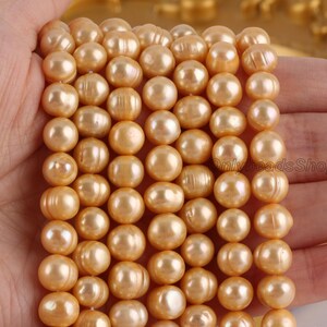 8-9mm Natural Freshwater Pearl,Loose Golden Pearl Supply,Wholesale Full Strand Pearls,Wedding Pearl,Bridesmaid Gift,Necklace Making-BHY005-5