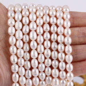 6-7MM Natural White Freshwater Rice Pearls,Loose Oval/Rice Pearls Supplies,Wholesale Full Strand Pearls,DIY Pearls Jewelry-16 inches-MY001