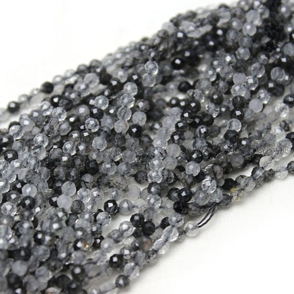 2-4MM Faceted White and Black Crystlas,Loose Round Gemstone Beads,Small Size Crystals,Gemstone for Jewelry Making,Wholesale Gemstone Beads