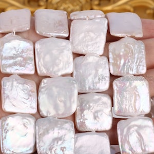 Perla quadrata barocca bianca AA da 18 x 20 mm, perla d'acqua dolce naturale color avorio, perla ad alta lucentezza, gioielli con perle fai da te, filo intero - 15 pollici - YX001-1