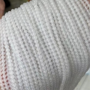 Genuine Natural White Chalcedony Bead,Loose Smooth Bead Supply,Semi Precious Chalcedony Beads,DIY Jewelry-15.5inches-2mm 3mm 4mm 6mm-STN0096