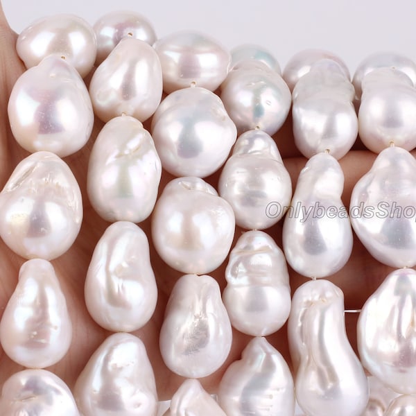 AA+ Baroque Pearl Beads, Genuine Freshwater Pearl, White Pearls, Jewelry Making, 15-17X20-26MM Loose Pearl Beads, Full Strand 16'', YHZ002-4