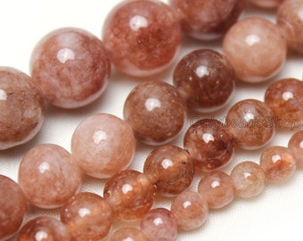 Orange Sunstone Chalcedony Gemstone Round Beads, Loose Round Semi Precious Stone, Healing Stone Gemstone Beads Full Strand, 4mm 6mm 8mm 10mm