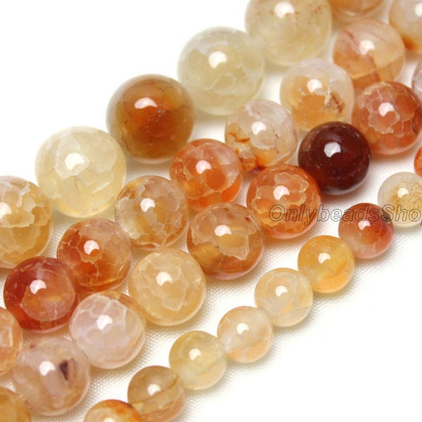 Yellow Dragon Vein Agate Gemstone Beads Strand, Round Crackle Agate, Loose Gemstone Healing Stones, One Full Strand, 6mm 8mm 10mm 12mm