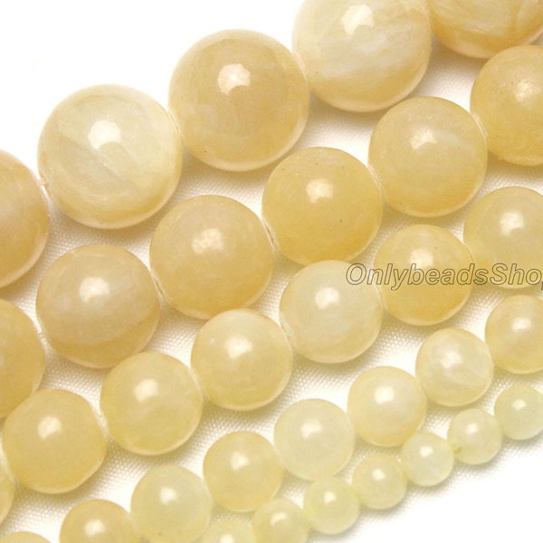 Yellow Jade Beads, Yellow Gemstone Beads Grade AAA Semi Precious Gemstone Beads, 4mm 6mm 8mm 10mm 12mm Smooth Round Loose Beads