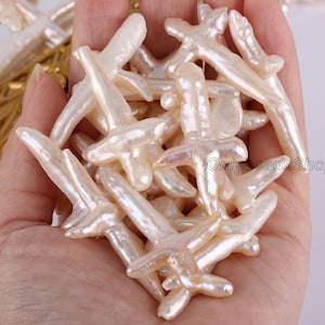 Natural White Cross Shape Freshwater Pearls,DIY High Luster Pearls,Loose Pearls Supplies,Pearls For DIY Craft Jewelry,No Holes Pearls-WH002