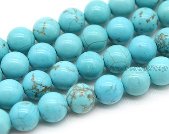 Perles de pierres semi-précieuses rondes, véritables perles turquoises bleues, rondes, perles rondes, 4 mm 6 mm 8 mm 10 mm 12 mm-STN0048