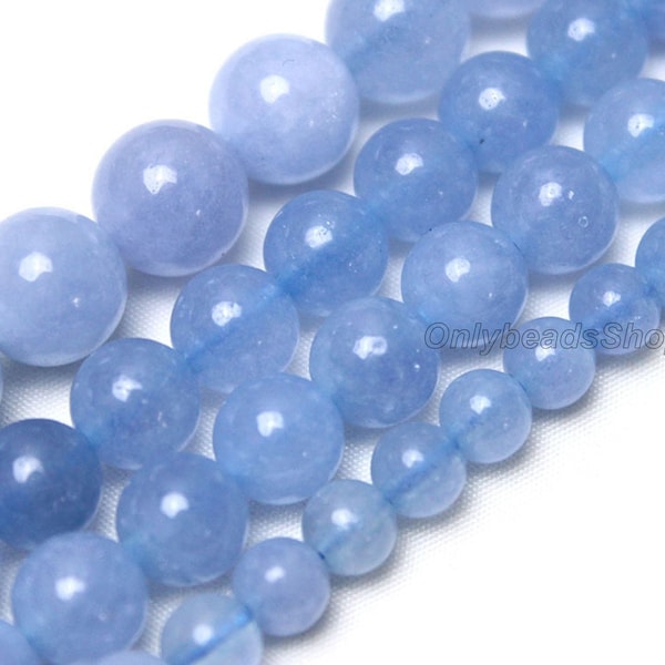 Blue Aquamarine Color Chalcedony Gemstone,Bead for Jewelry Making,Blue Bead Supply,Mala Beads,Yoga Healing Meditation Bead,6/8/10mm-STN00253