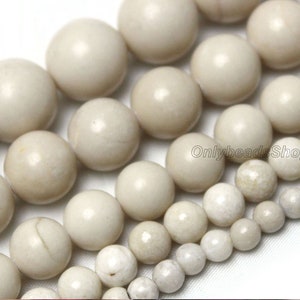 Polished Natural White Fossil Jasper River Beads,Loose Round Beads Supply,Wholesale Bead,DIY Jewelry for Gift-4mm 6mm 8mm 10mm 12mm-STN00437