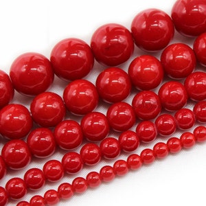 Perline di cristallo sintetico rosso di alta qualità, perline rotonde lisce, pietre preziose curative, perline sciolte per fai da te, design per la creazione di gioielli, 4 mm 6 mm 8 mm 10 mm 12 mm