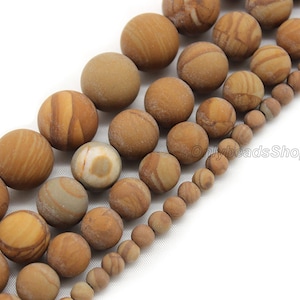 Perles de pierres précieuses en grain de bois jaune patiné, Pierres précieuses mates, Perles de pierres précieuses rondes givrées, Fourniture de pierres précieuses, Perles à faire soi-même 4 mm 6 mm 8 mm 10 mm 12 mm-MS0082