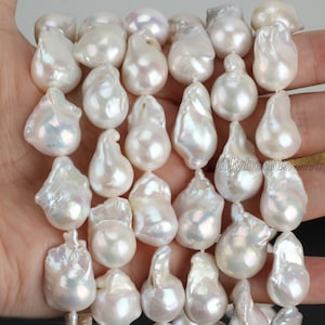 13-15x15-18mm AA+ Baroque Pearl Beads,Genuine Freshwater Pearl,White Pearls,Jewelry Making,Loose Pearl Beads,Full Strand Pearl-16&#39;&#39;-YHZ002-4