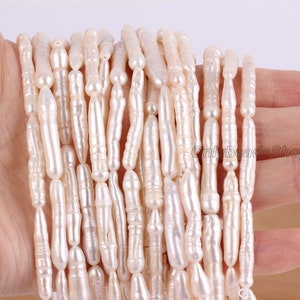 4-6x20-28mm Genuine Natural White Biwa Freshwater Pearl Beads, Biwa Stick Pearl, Full Strand, Wedding Pearls, DIY Birthday Gifts, PB002