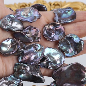 18-22x23-28MM Beautiful Freshwater Petal Pearl,Lustrous Peacock Black Genuine Keshi Reborn Petal Pearls,Rainbow Pearl Necklace Design-ZS002