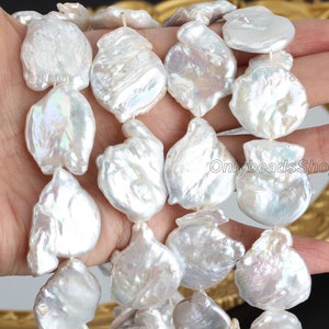 Irregular 22x25mm Large White Keshi Pearls,High Luster Freshwater Flat Coin Pearls,Wholesale Natural Pearl,Jewelry Making,DIY Jewelry-NK001