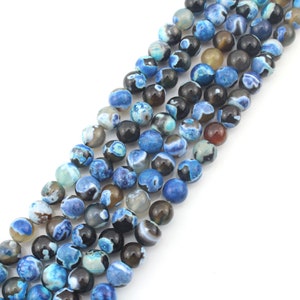 Ágata de fuego azul/negra, cuentas sueltas de ágata semipreciosa, redondas, lisas, piedras preciosas curativas, joyería DIY, cuentas de ágata al por mayor - 4/6/8/10/12 mm - STN0059