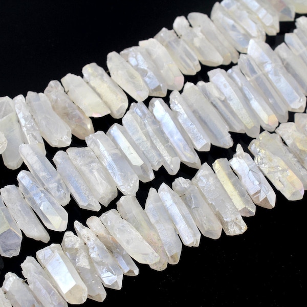 African Natural White Quartz Crystal Point Beads, Rough Crystal Stick Quartz Point, Graduated Spike Bead Pendant, Beads Supplies Top Drilled