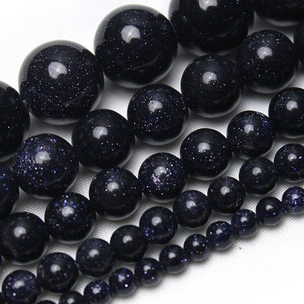 Blue Sandstone Gemstone Beads, Blue Goldstone Beads Grade AAA Round Loose Beads Supplies for DIY Jewelry Making, 4mm 6mm 8mm 10mm 12mm