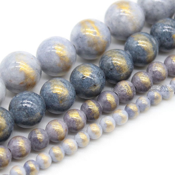 Artifical Silver Gray Gold Jade Beads,Loose Smooth Round Gemstone Beads Supply,Beads for Bracelet Making,15.5" Strand, 4mm 6mm 8mm 10mm 12mm