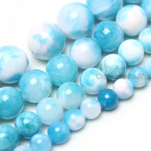 Blue & White Persian Jade Beads,Persian Gemstone Round Loose Beads,Loose Gemstone Beads Supplies,Wholesale Beads-6mm 8mm 10mm 12mm-STN00254