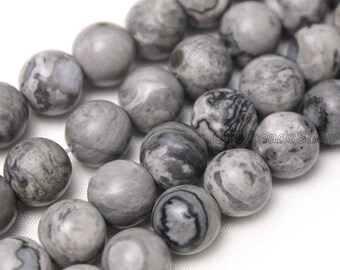 Matte Map Gemstone Beads,Frosted Gray Round Gemstone Beads,High Quality Gemstone Beads,Gemstone Supply,DIY Bead-4mm 6mm 8mm 10mm 12mm-MS0083