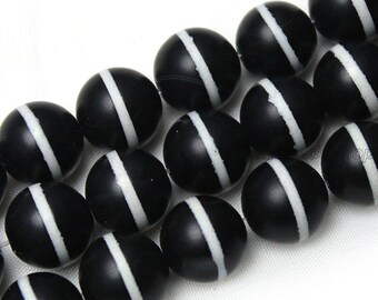 6 mm、8 mm、10 mm ホワイトラインブラックアゲートビーズ、ブラック