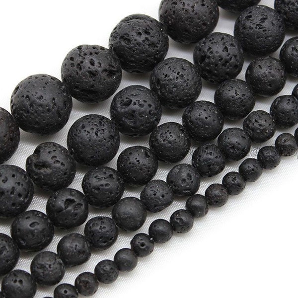 Black Volcanic Lava Beads Genuine Natural Grade AAA Gemstone Loose Beads,Black Lava Rock Stone Gemstone Diffuser Beads, 4/6/8/10/12mm-MS0074