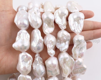 Large White Baroque Freshwater Pearl Strand 15.5'', DIY Pearl Necklace/Earrings/Bracelet