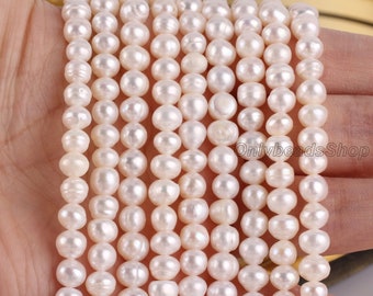 6-7mm White Baroque Ringed Pearl Beads, Loose Pearl Gemstone, Ringed Real Fresh Water Pearls, White Pearl Jewelry Making Supply, BHY004-1