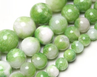 Loose Round Green & White Persian Jade Beads for DIY Jewelry Making Accessories, One Full Strand 15.5'', 6mm 8mm 10mm 12mm Wholesale