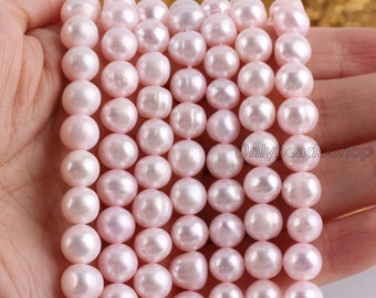 8-9mm Pink Freshwater Pearls, Natural Freshwater Pearl Round Pearl Beads, Pink Pearl Jewelry Making, 15.5'' Full Strand, BHY005-15