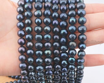 8-9mm Black Peacock Freshwater Pearl Beads Strand, Baroque Potato Loose Pearls for Jewelry Making