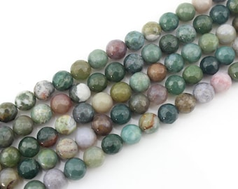 Faceted Moss Agate Round Beads Semi Precious Gemstone Beads Semi ...