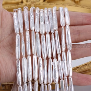 Toothpick Pearls Pillar Pearl, 4-5x24-25mm White Pearl Freshwater Pearls Biwa Pearl Strip Loose Pearl for Make Dangle Earrings, PB006-9
