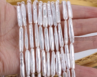 Toothpick Pearls Pillar Pearl, 4-5x24-25mm White Pearl Freshwater Pearls Biwa Pearl Strip Loose Pearl for Make Dangle Earrings, PB006-9