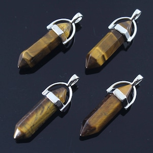 Collier Oeil de Tigre Pendentif Charms, Pierre précieuse de pierre curative pour collier, Pendentif bijoux Oeil de Tigre avec capuchon en argent, Pendentif en cristal de guérison