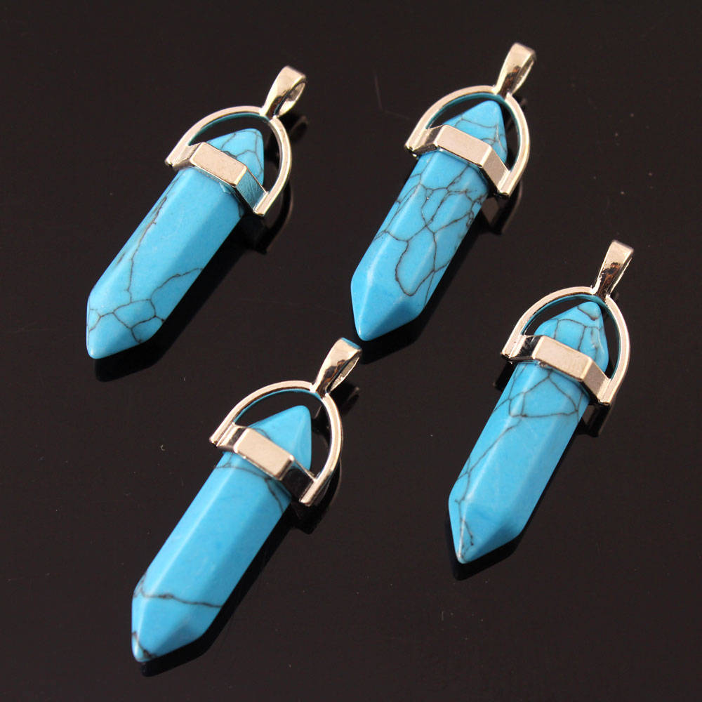 9x32mm,2pcs Blue Turquoise Pendant,Healing Stone Pendant,Turquoise Pendant Supply,Polished Turquoise Point With Silver Cap Pendant,Wholesale