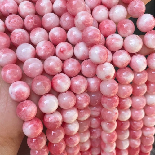 Pink & Green Rain Flower Jade Loose Beads Round Shape 6mm 8mm Etsy