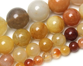 20 Perles En Pierre Jade - Boules 6mm Couleur Jaune Orange Safran - EAN 4558550008749 - Neuf