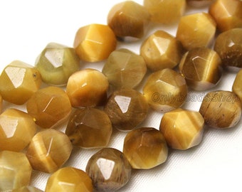 Gold Tiger's Eye Gemstone Beads,Diamond Faceted Gemstone Beads,Wholesale Rare Rhombus Gemstone Beads,DIY,Jewelry Making 6mm 8mm 10mm-QM0063