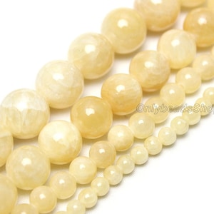 Smooth Gold Yellow Jade Round Beads,Yellow Round Loose Jade Beads,Wholesale Jade Beads,DIY,4mm 6mm 8mm 10mm 12mm,Full Strand 15.5&quot;-STN00197