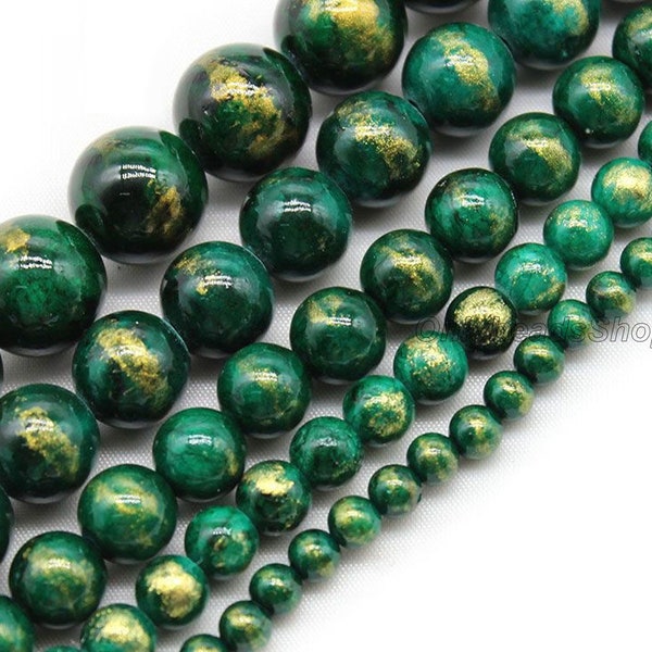 Green Gold Jade Beads, Jade Gemstone Smooth Mountain Jade Beads, Loose Smooth Round Beads, 15.5" Full Strand, 4mm 6mm 8mm 10mm 12mm