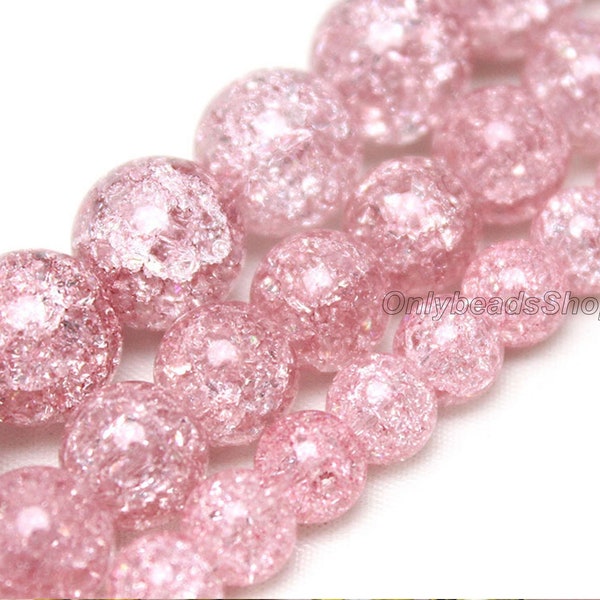 Cristal fissuré rose foncé craquelé, Perles de pierres précieuses pour la fabrication de bijoux, Perles de quartz craquelées rondes en vrac, Vente en gros, 6 mm 8 mm 10 mm-STN00173