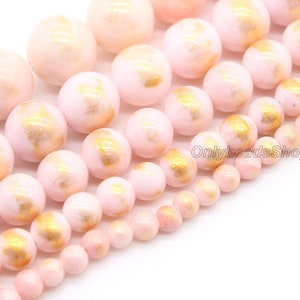 Gold Powder Plated Lotus Pink Jade Beads,Loose Jade Beads Supply,Wholesale Jade Beads,Beads For DIY Necklace-4mm 6mm 8mm 10mm 12mm-STN00416